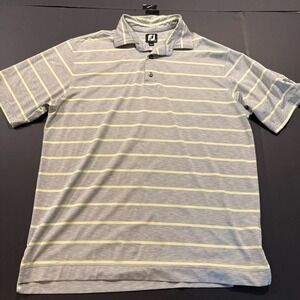 FootJoy Golf Men's Accented Stripe Collar Polo Shirt Gray, Yellow, Green -Size L